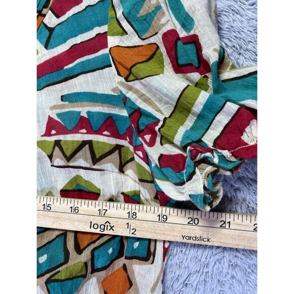 Nine West Short Sleeve Womens Top Large Beige Multicolor Geometric Career - Picture 4 of 10